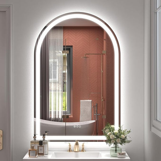 32x48 Arched LED Mirror for Bathroom, Arched Lighted Vanity Mirror, Dimmable, Backlit and Frontlit, Shatter-Proof, Anti-Fog, 3 Colors, Memory, ETL Listed
