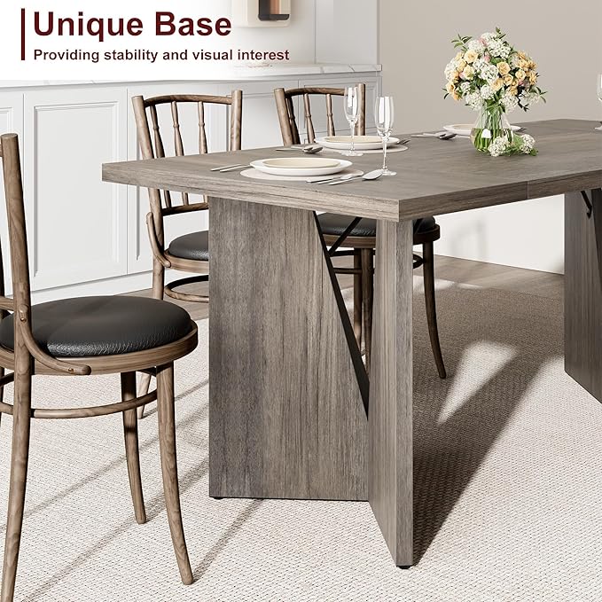 GarveeHome 70.9'' Rectangular Dining Table for 6-8, Wooden Thickened Long Desk, Farmhouse Kichen Table with Sturdy Frame and M-Shaped Legs, for Dining Room, Kitchen, Living Room, Office, Retro Brown