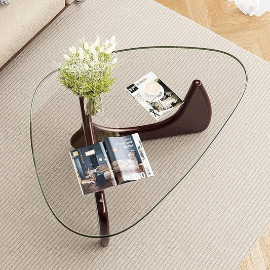 Modern Triangle Glass Coffee Table, Mid Century Coffee Table for Living Room Bedroom Reception Office Tables
