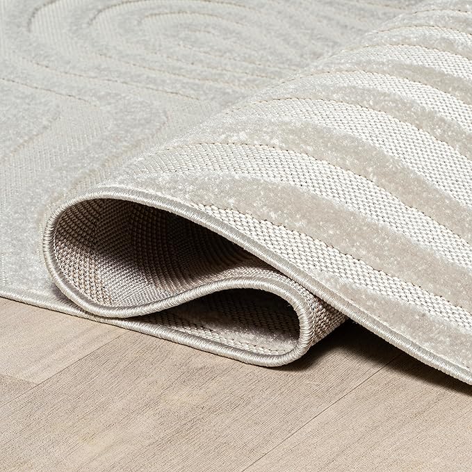 JONATHAN Y Maribo High-Low Abstract Striped Indoor/Outdoor Area Rug 5x8, Cream/Ivory, Contemporary, Modern, Vintage, Bohemian for Bedroom,Kitchen,Living Room,Non Shedding,Easy-Washing (SCN103A-5)