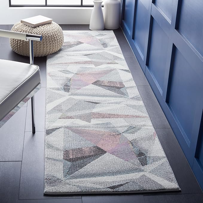 SAFAVIEH Porcello Collection Runner Rug - 2'3" x 6', Ivory & Pink, Modern Abstract Design, Non-Shedding & Easy Care, Ideal for High Traffic Areas in Living Room, Bedroom (PRL6940A)