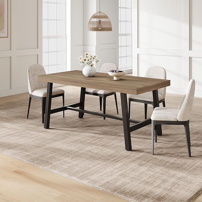 GarveeHome Industrial Dining Table for 4-6 People, 63" Long Wooden Kitchen Table with Sturdy Metal Frame & Rustic Pear Finish, Seats 4 Rectangular Counter for Dinner, Kitchen, Dining Room-Rustic Pear
