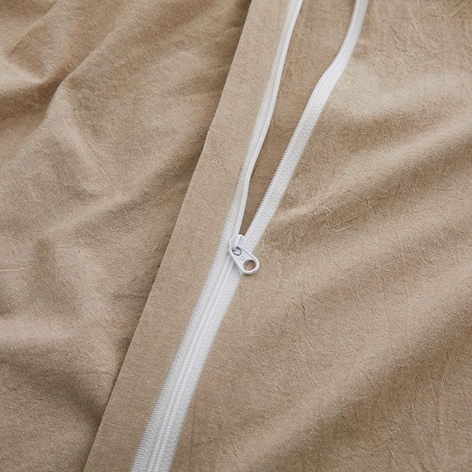 LOVQUE 100% Washed Cotton Duvet Cover Set King Size, Linen Like Natural Bedding Set with Zipper Closure (No Comforter), 104x90 Inches, Linen Grey
