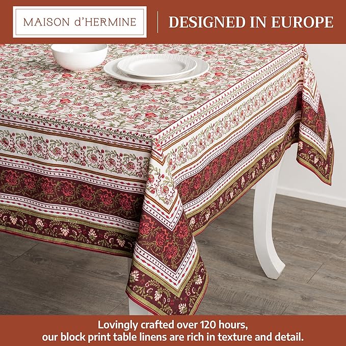 Maison d' Hermine Table Cloth Rectangle Table 100% Cotton 60 x 120 Inches Fall Tablecloth Reusable Everyday Use for Thanksgiving Christmas Decorations Dining Farmhouse Party (Reveillon Au Jardin)