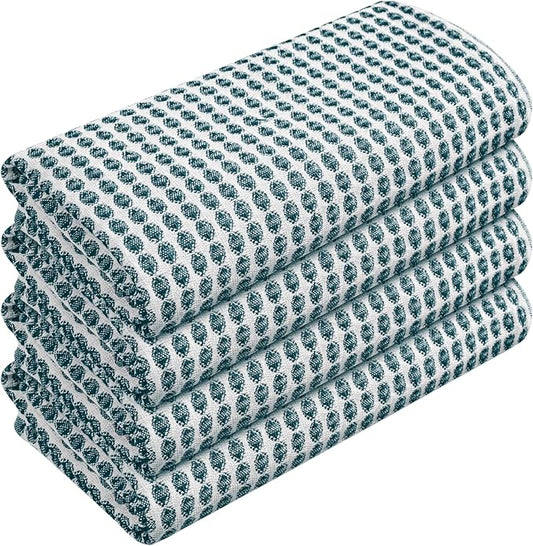 TWINY threads Circle Waffle Kitchen Dish Towels 16x26 Inches, Set of 4, 100% Cotton, Premium Quality, Durable, Waffle Texture, Multi Use Cleaning Cloths, Ideal for Home Kitchens, Hotels, Teal Green