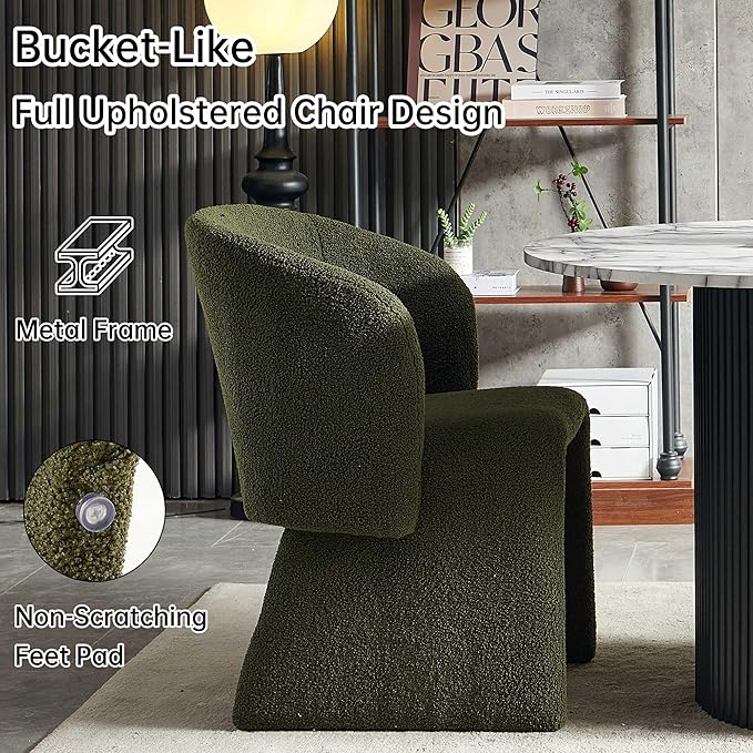 NORDICANA 3-Piece Round Dining Table Set for 2, Modern 47-Inch Kitchen Table and Chair Set, Dining Set with Dark Green Upholstered Armchairs, Manufactured Wood Top with White Marble Effect Finish