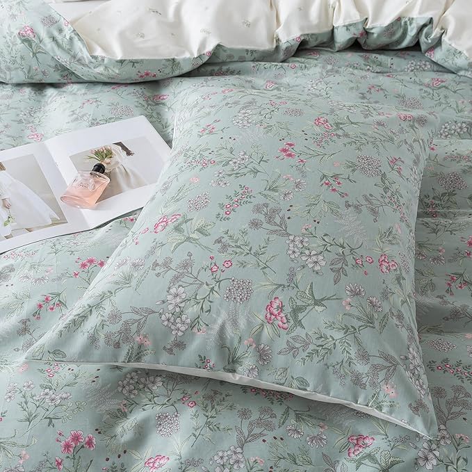 HoneiLife King Size Duvet Cover - 100% Cotton Comforter Cover, Floral Bedlinen for Set King Beds, 3-PC Wildflower Comforter Cover Sets