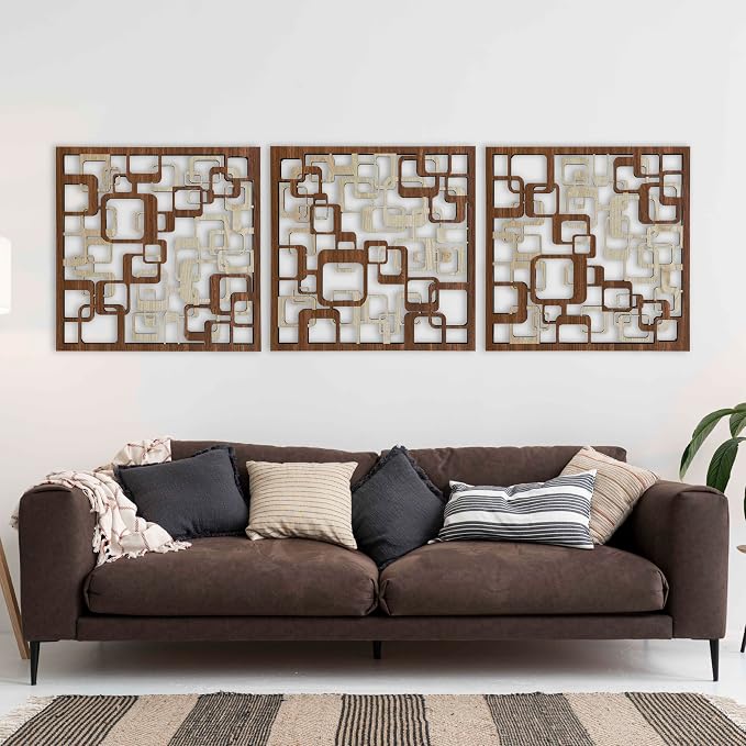 Decorative Wood Wall Art Large, Abstract Geometric Wooden Wall Art, Retro Inspired Plaid Wood Wall Panels, Aesthetic Modern Home Gift