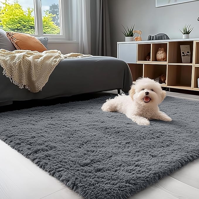 OLANLY 4x12 Area Rugs for Living Room Bedroom, Machine Washable Soft Fluffy Shaggy Bedside Rug, Indoor Floor Carpet for Kids Girls and Boys, Dorms, Nursery Rooms, Home Decor Aesthetic, Grey