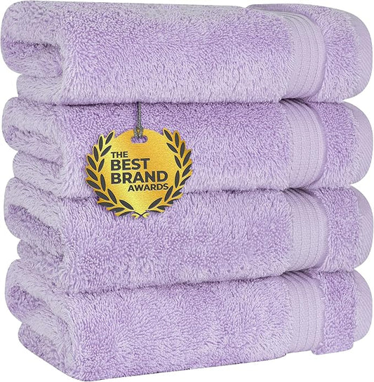Cotton Paradise 100% Cotton Turkish Towel Set, Soft Absorbent Quick Dry, 4 Piece Hand Towel Set, Lilac