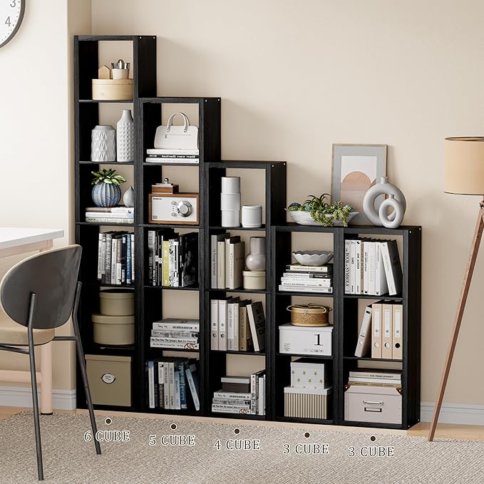 VDNEND Cube Storage Organizer Bookcase, 3 Tier Decorative 11 inch Open Back Cubical Shelf with Thickened Border, Display Bookshelf for Living Room, Home Office, Sturdy Room (Black, 3 Cube)