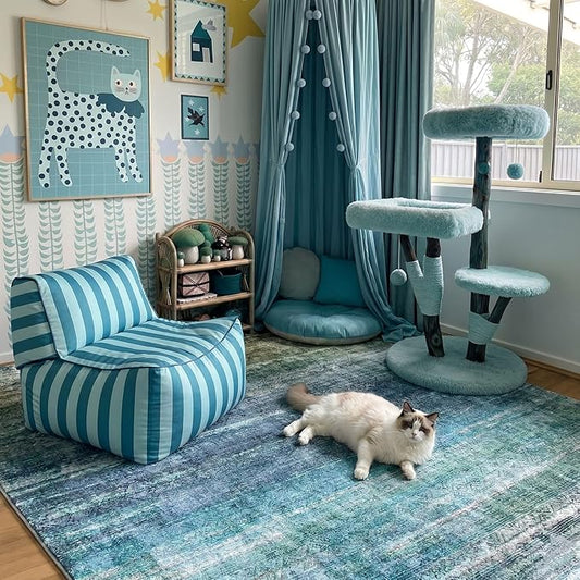 Kokia Abstract Teal Area Rug Living Room 5x7 Colorful Washable Large Rug Bedroom Living Room Under Dining Table Soft Non Slip Stain Resistant Carpet Room Decor, Blue and Green