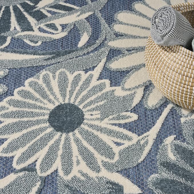 Nourison Home Aloha Blue 9' x 12' Area Rug - Easy Clean, Non Shedding, Bed Room, Living Room, Dining Room, Kitchen (9' x 12')