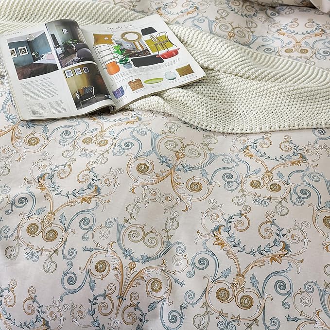 HoneiLife Duvet Dover Queen Size - 100% Cotton Comforter Cover Comfortable Duvet Cover Sets,Breathable Duvet Cover with Zipper Closure & Corner Ties,3-PC Luxurious Comforter Cover Sets, Nostalgia