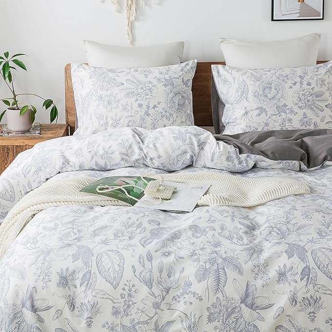 HoneiLife Queen Duvet Cover Set - 100% Cotton Comforter Cover Floral Duvet Cover Sets,Soft & Breathable Duvet Cover with Zipper Closure and Corner Ties,3pcs Wildflower Comforter Cover Sets-Herbs