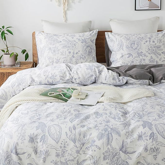 HoneiLife Queen Duvet Cover Set - 100% Cotton Comforter Cover Floral Duvet Cover Sets,Soft & Breathable Duvet Cover with Zipper Closure and Corner Ties,3pcs Wildflower Comforter Cover Sets-Herbs