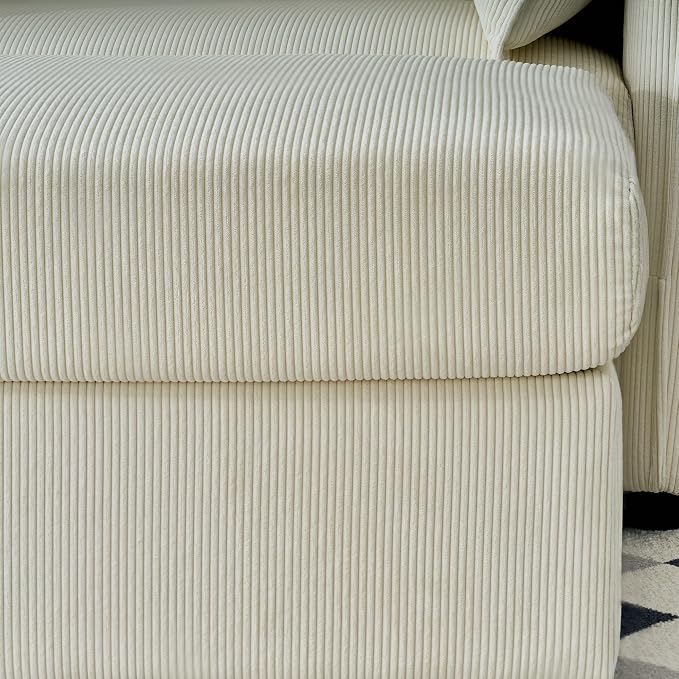 55" Modern Accent Chair with USB Ports, Storage Ottoman & Adjustable Holder, Corduroy Chaise Lounge for Reading in Apartment Living Room (Beige)