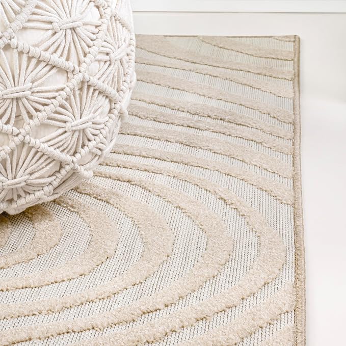 JONATHAN Y Maribo High-Low Abstract Striped Beige/Cream 3x5 Indoor/Outdoor Area Rug for Patio, Backyard, Living Room, Bedroom, Office, Hose-Washable (SCN103D-3)