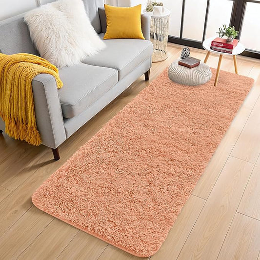 OLANLY 2x5 Machine Washable Runner Rugs for Hallway, Soft Fluffy Shaggy Bedside Rugs for Bedroom, Living Room, Indoor Floor Carpet for Kids Girls and Boys, Home Decor Aesthetic, Muted Orange