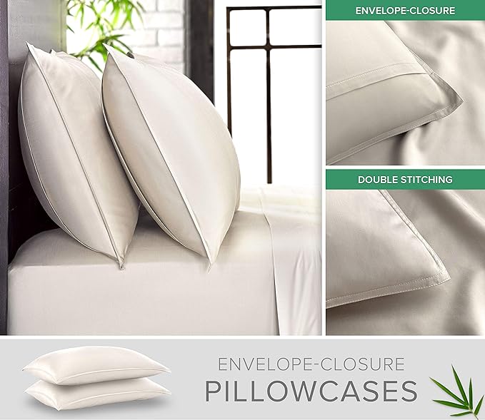 Pure Bamboo Twin XL Sheets, Genuine 100% Organic Viscose Derived from Bamboo Bed Sheet Set, Luxuriously Soft & Cooling, Double Stitching, 2 Year Quality Promise (Twin XL, Ivory)