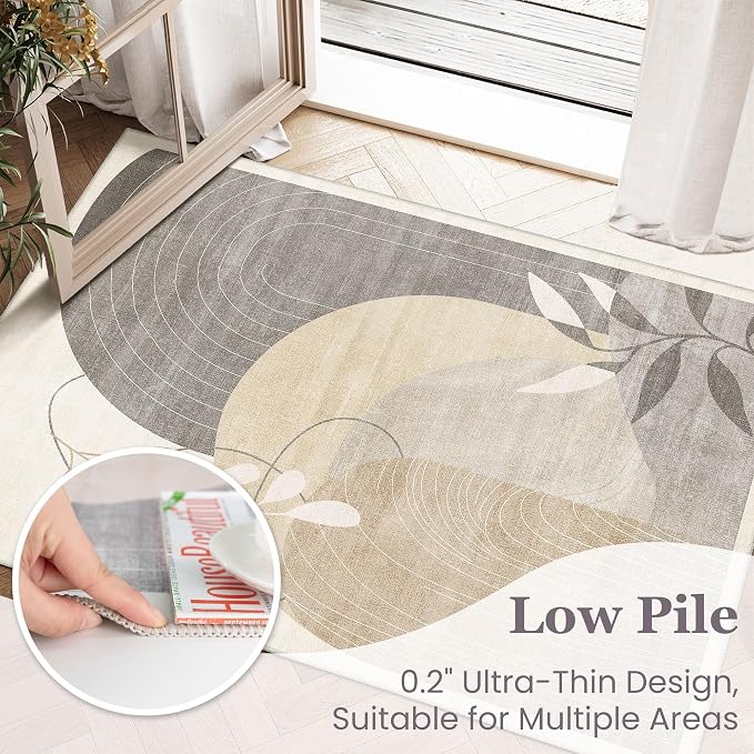 MUJOO 5x7 Area Rugs for Bedroom Living Room,Boho Washable Rug Non Slip Throw Carpet for Office Dining Room Indoor Mid Century Modern Abstract Botanical Geometric Accent Neutral Beige
