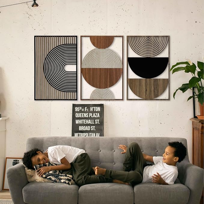 Boho Mid Century Modern Wood Wall Art, Geometric Wood Wall Decor Midcentury Modern Style, Colorful Wooden Wall Art for Home, Home Gift