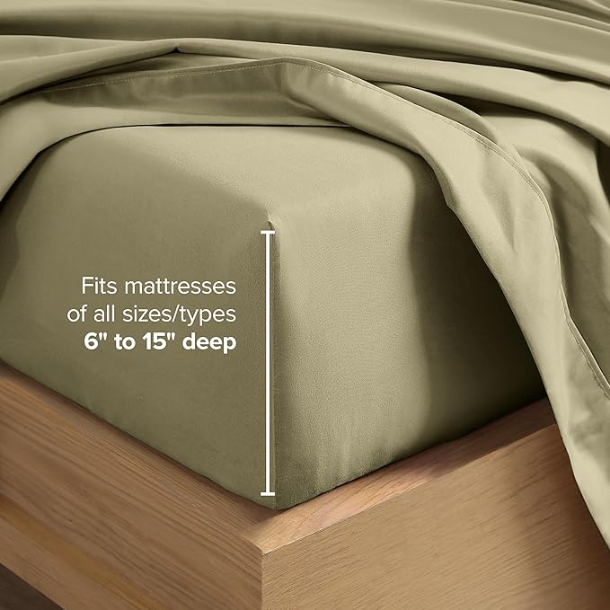 Bare Home Split California King Sheet Set - 1800 Ultra-Soft Microfiber Bed Sheets - Double Brushed - Deep Pockets - Easy Fit - 5 Piece Set - Bed Sheets (Split Cal King, Olive)