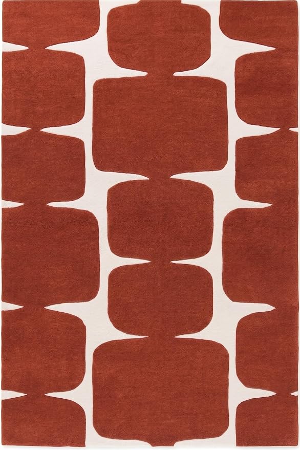 Restoration and Renovation Modern Wool Area Rug - Contemporary Abstract Geometric Design, Thick & Soft Hand-Tufted Carpet - Ideal for Indoor Decor in Living Room, Bedroom (Rust, 5' Round)