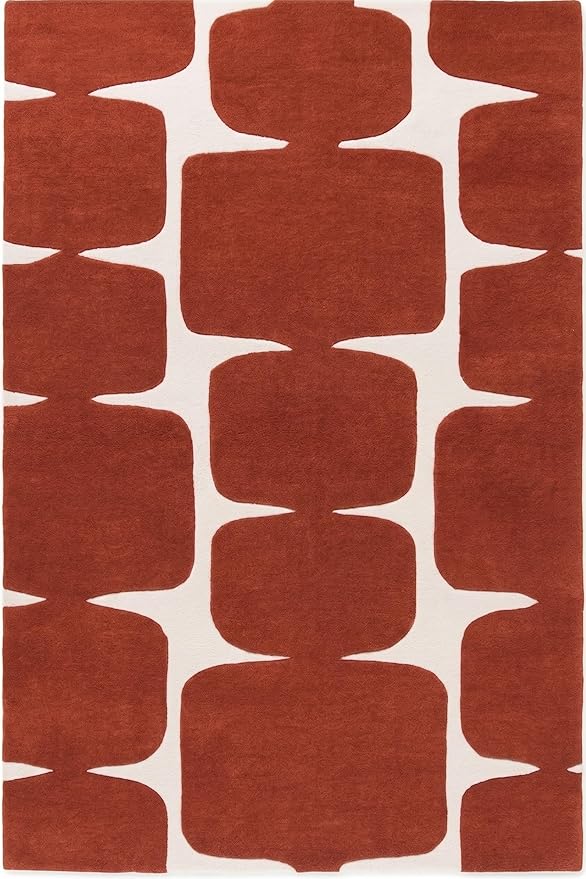 Restoration and Renovation Modern Wool Area Rug - Contemporary Abstract Geometric Design, Thick & Soft Hand-Tufted Carpet - Ideal for Indoor Decor in Living Room, Bedroom (Rust, 9' x 12')