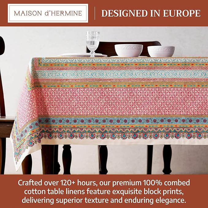 Maison d' Hermine Premium Table Cloth Rectangle Table 100% Combed Cotton 140 x 70 Inches Tablecloth Reusable Decorative for Dining Room, Farmhouse, Home, Party, Festive & Wedding - Lauris