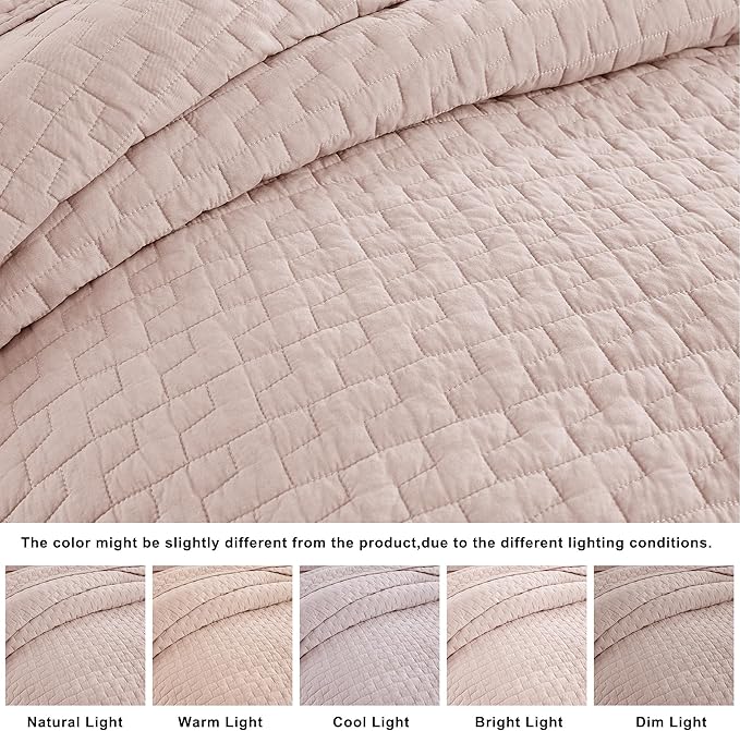 palassio Pink 100% Cotton Quilt Twin Size Bedding Sets with 1 Pillow Sham, Textured Lightweight Soft Bedspread Shabby Chic Coverlet, Quilted Comforter Bed Cover for All Season, 2 Pieces