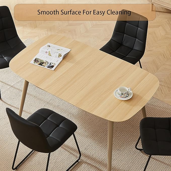 55 Inch Modern Wood Dining Table Set for 4 with Black Leather Chairs - Kitchen & Dining Room Furniture, Gray Table & 4 Seater Chairs Set (55.1")