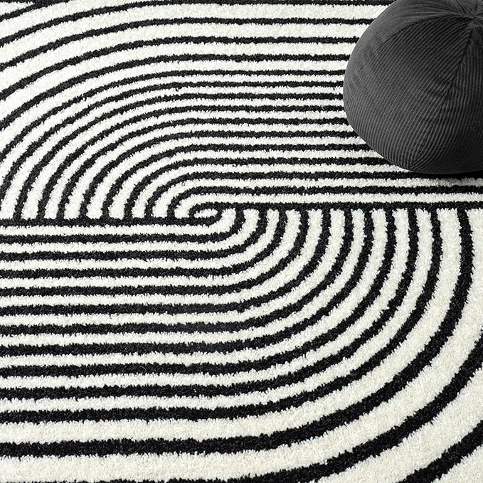 Abani Nuevo Collection Area Rug - Mid-Century Black and White Arch Knot Design - 2'6" x 6' - for Living Room, Bedroom & Office