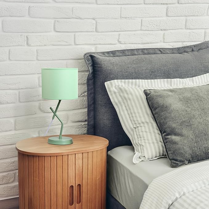 Simple Designs LT1172-GRN 17.13" Metal and Modern Abstract Table Lamp with Drum Fabric Shade, Bedroom, Office, Living Room, Dorm, Side Table, Green