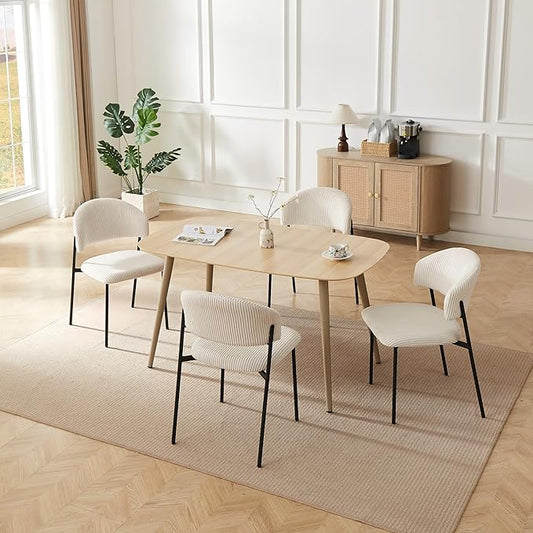 55 Inch Cat Scratch Resistant Dining Table Set for 4 - Modern Wood Table & White Leather Chairs, Kitchen & Dining Room Furniture 4 Seater Set (55.1")