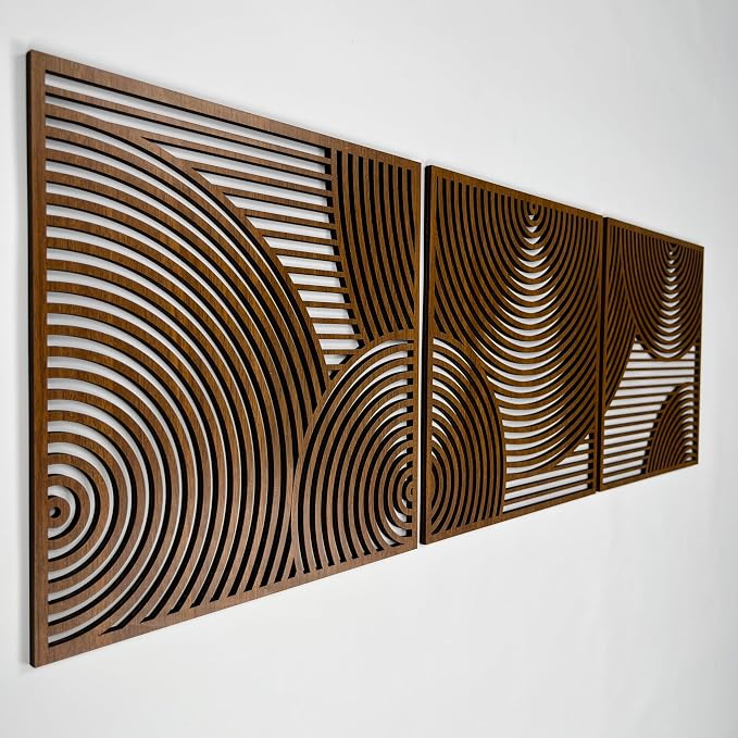 Mid Century Modern Wall Art Wood Home Decor, Unique Wood Wall Art, Boho Inspired Geometric Wooden Wall Hanging, Aesthetic Circular Decor