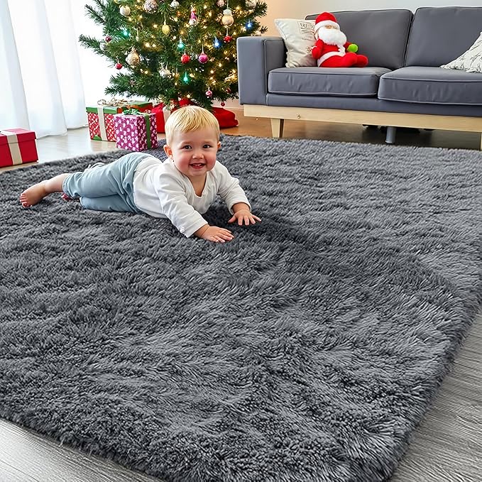 8x10 Area Rug for Living Room, Modern Grey Shag Shaggy Plush Carpet Washable Non-Slip Large Rug Super Soft Indoor Fuzzy Fluffy Carpet for Bedroom Home Aesthetic Decor