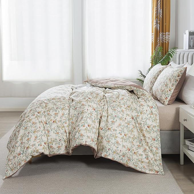 HoneiLife Botanical Duvet Cover King - 100% Cotton Comforter Cover Sets, Floral Duvet Cover Sets, Wildflower Bedlinen Set with Zipper Closure & Corner Ties