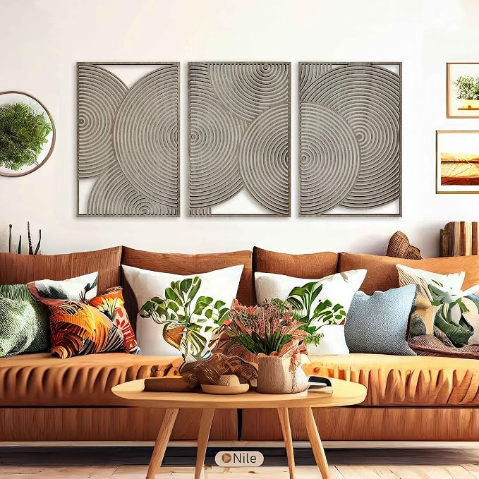 Geometric Wood Wall Art Modern, Mid Century Circular Wooden Decor, Abstract Overlapping Circles for Boho Interiors, Housewarming Gift for Living Room and Bedroom