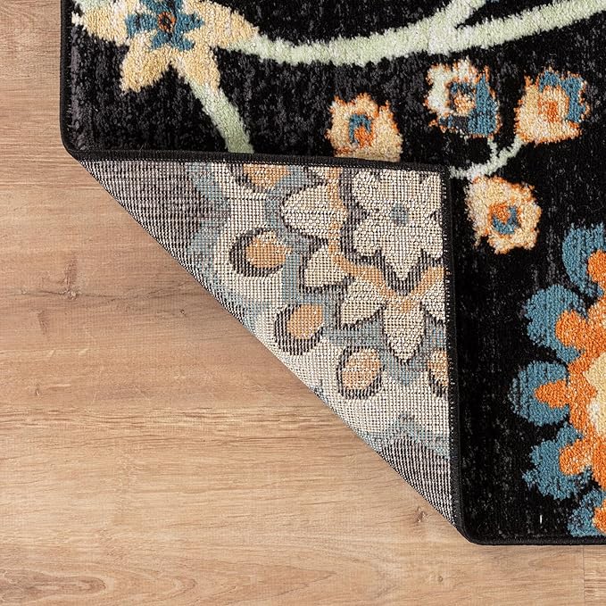 Rugshop Black Floral Area Rug 5x7 – Colorful Botanical Indoor Carpet for Living Room, Bedroom, or Dining Room – Soft Low-Pile, Non-Shedding Traditional Rug 5' x 7'