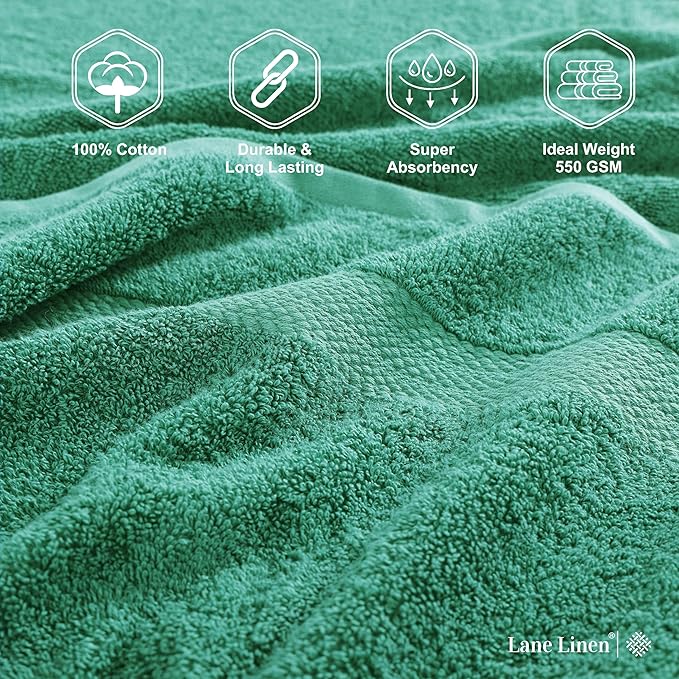 LANE LINEN 100% Cotton Oversized Bath Towels Set of 4 (35"x66") - Fade Resistant, Soft & Highly Absorbent - Eco Friendly, Extra Large Bathroom Towel Sets - Ideal for Daily Use, Sauna, Spa - Emerald
