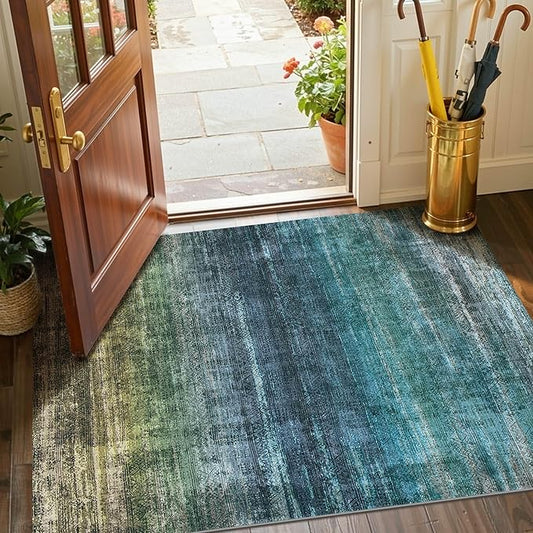 Kokia Abstract Area Rug Washable 2x3 Non-Slip Stain Resistant Entryway Rug Soft Indoor Mat for Kitchen Door Decor, Oslo Teal