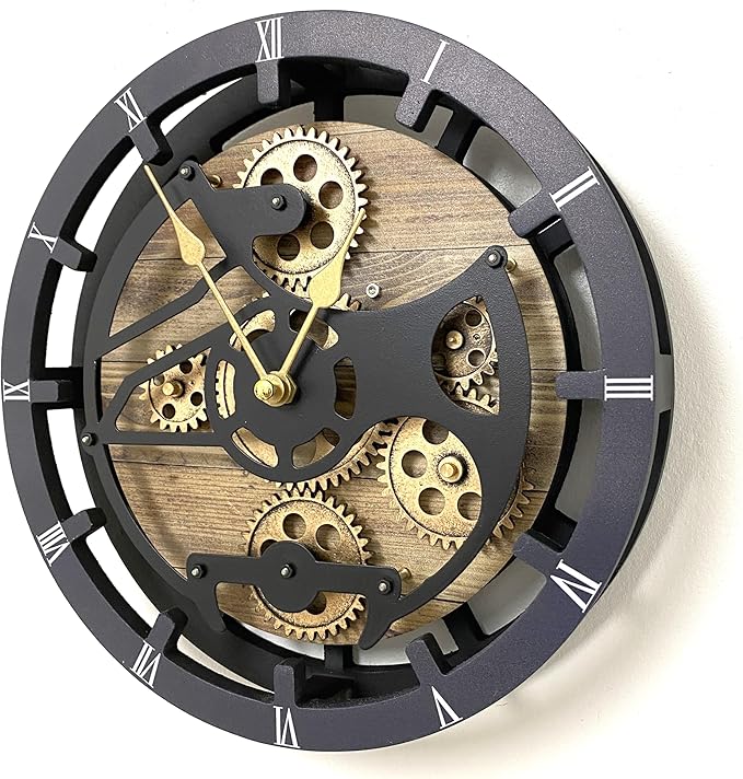 ImprovingLife The Gears Clock Desk Clock 10 inches with Real Moving Gears Convertible into Wall Clock (Gold Antique)