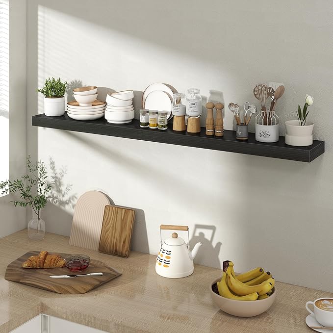 48 Inch Floating Shelves for Wall 1 Pack, 48" Wall Shelves for Books, Storage, Decor, Wall Mounted Floating Shelf with Invisible Brackets for Kitchen, Living Room, Black