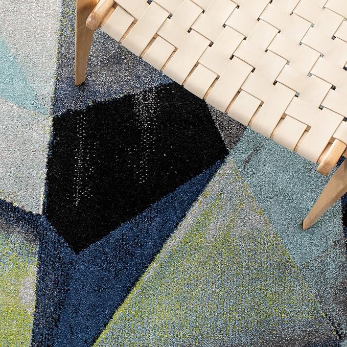 SAFAVIEH Porcello Collection Runner Rug - 2'3" x 18', Grey & Blue, Modern Abstract Design, Non-Shedding & Easy Care, Ideal for High Traffic Areas in Living Room, Bedroom (PRL6940G)