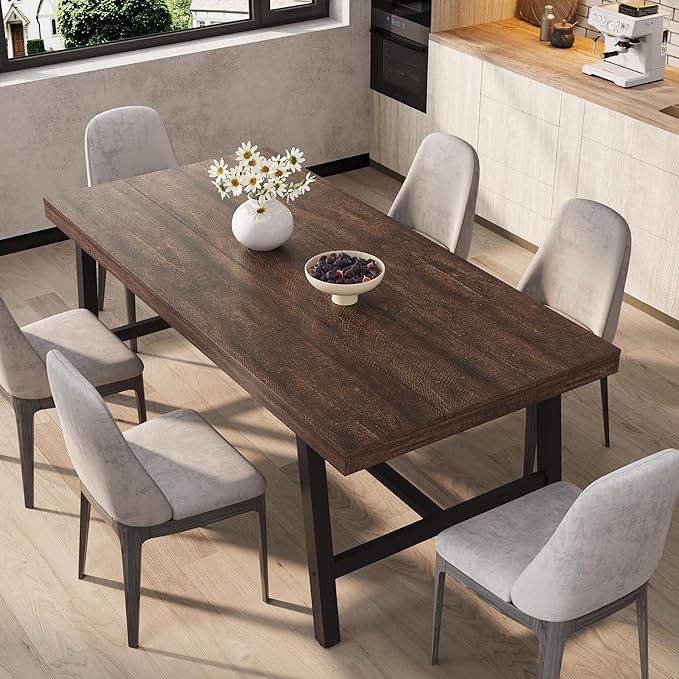 GarveeHome Industrial Dining Table for 6-8 People, 70.87" Long Wooden Kitchen Table with Sturdy Metal Frame & Finish, Seats 6 Rectangular Counter for Dinner, Kitchen, Dining Room-Rustic Birch