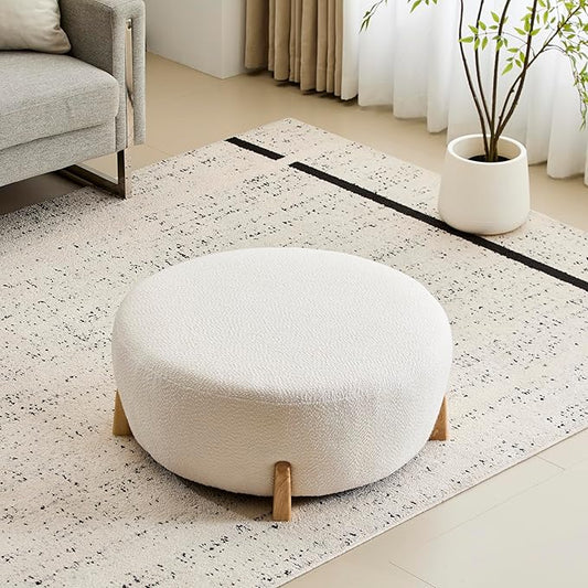 Christopher Knight Home Tatia Modern Boucle Upholstered Ottoman Coffee Table, Multi-Functional Sofa Footrest with Wooden Frame, Extra Seating for Living Room, Bedroom, Entryway, White+Natural