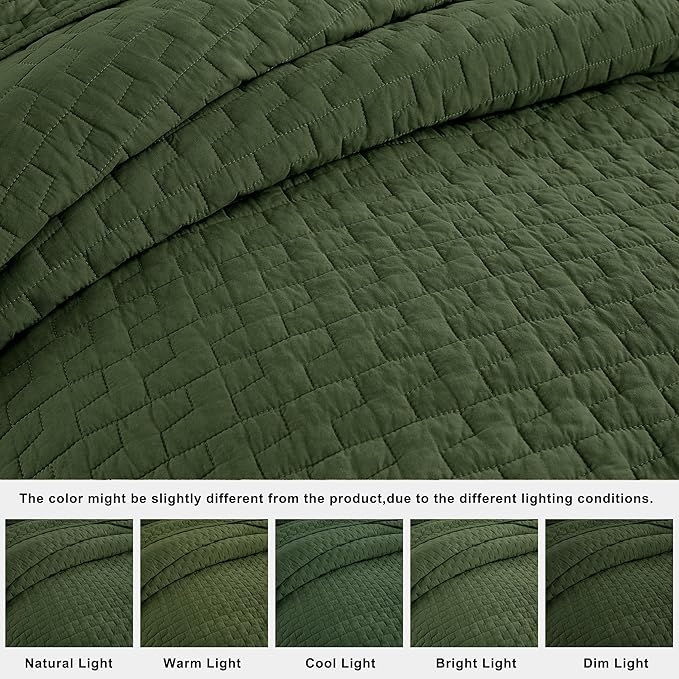 palassio Olive Green 100% Cotton Quilt California Cal King Size Bedding Sets with 2 Pillow Shams, Oversized Lightweight Bedspread Shabby Chic Coverlet, Soft Bed Cover for All Season, 3 Pieces
