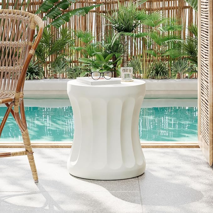 ø15.75'' Faux Concrete Cement Round Side Table End Table, Modern Contemporary Minimalist Style, MGO Material for Indoor & Outdoor, No Assembly, Antique White