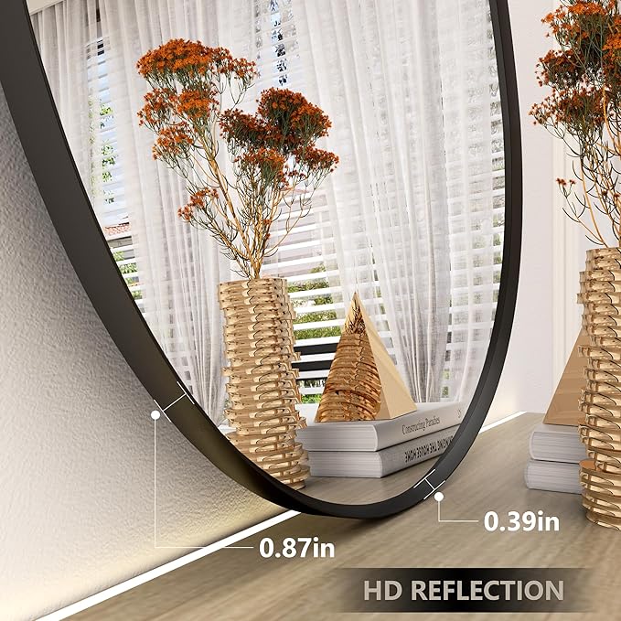 24x36 Inch Black Irregular Matte Bathroom Mirror, Black Asymmetrical Mirror for Wall Decor, Aluminum Alloy Frame, Shatterproof, Anti-Rust(Horizontally/Vertically)